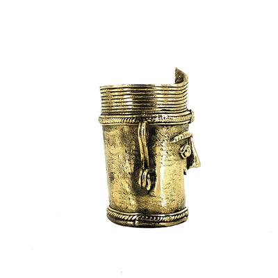 Dhokra Art Crowned Laughing Man Brass Pen Holder (Golden, 3.5 inch)