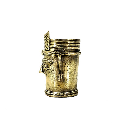 Dhokra Art Crowned Laughing Man Brass Pen Holder (Golden, 3.5 inch)