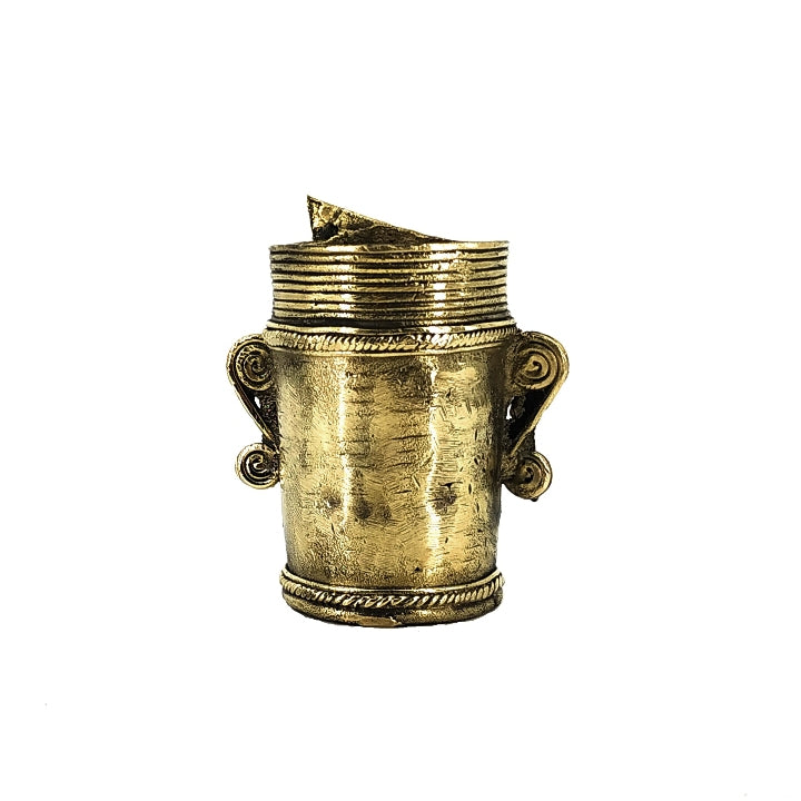 Dhokra Art Crowned Laughing Man Brass Pen Holder (Golden, 3.5 inch)