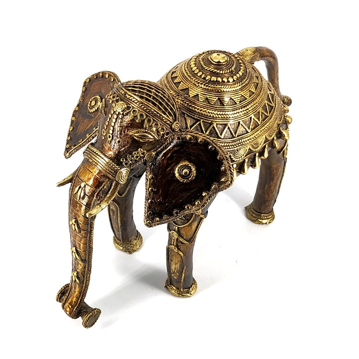 Curved Elephant Bell metal Art Figurine (Bronze color, 7.5 inch)