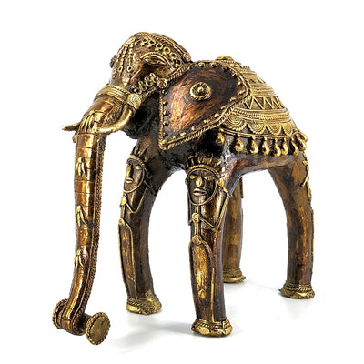 Curved Elephant Bell metal Art Figurine (Bronze color, 7.5 inch)