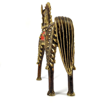 Dhokra Art Brass jewelled Horse (Bronze color, 10 inch)