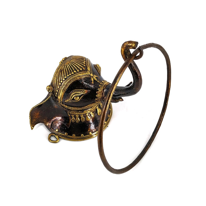 Dhokra Art Brass Elephant Head Towel Ring Wall Hanging (Bronze color)