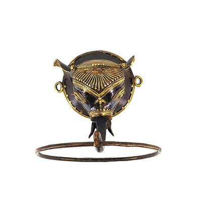 Dhokra Art Brass Elephant Head Towel Ring Wall Hanging (Bronze color)
