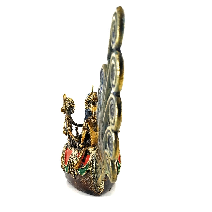 Handmade Bastar Art Brass Peacock Boat (Multicolor, 14 inch)