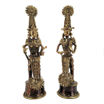 Dhokra Art Handmade Jhitku Mitki Brass Tribal Statue (Bronze color, 11 inch)