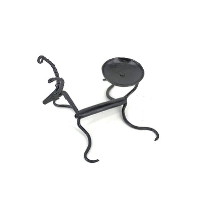 Bastar Art Sitting Deer Iron Craft Candle Holder (Black, 4.5 inch)