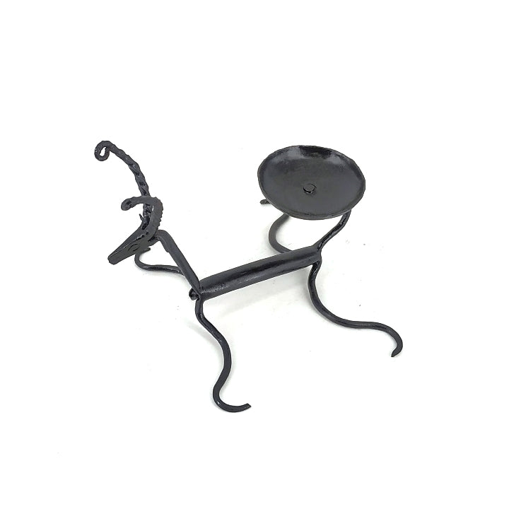 Bastar Art Sitting Deer Iron Craft Candle Holder (Black, 4.5 inch)