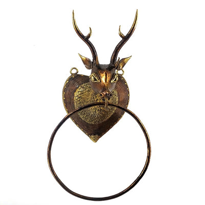 Dhokra Art Brass Deer Towel Ring Holder (Bronze color, 8.5 inch)