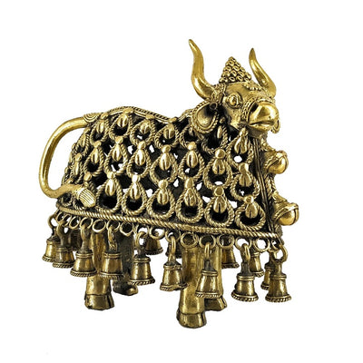 Decorative Brass Nandi Statue of Dhokra Art (Golden, 7 inch)