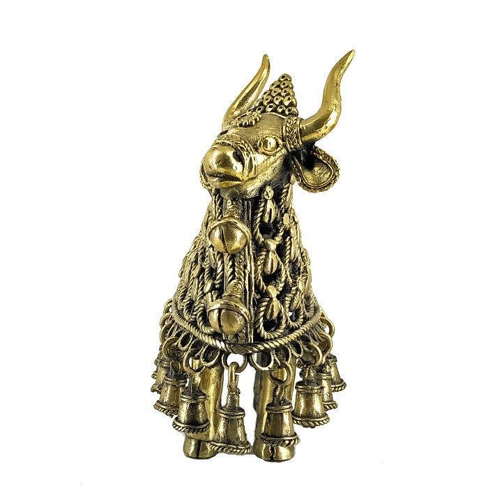 Decorative Brass Nandi Statue of Dhokra Art (Golden, 7 inch)