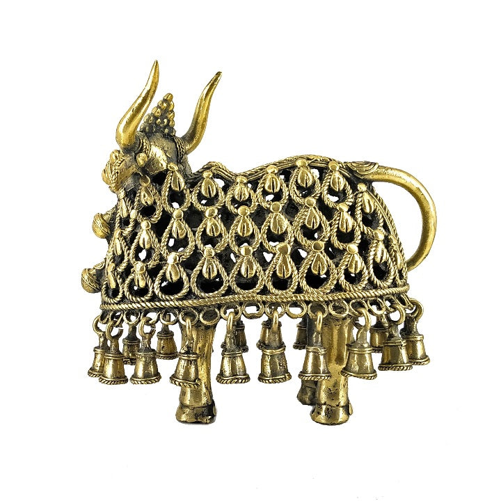 Handmade Brass Nandi Tribal Statue (Golden, 10.5 inch)