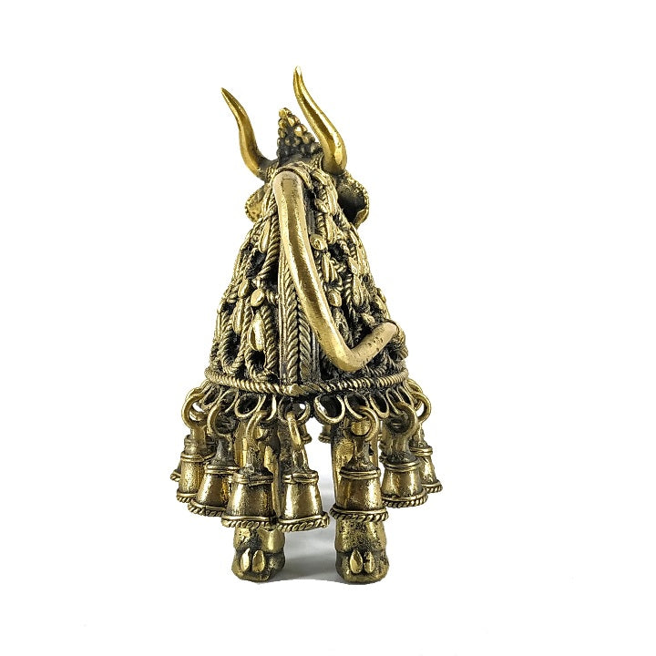 Decorative Brass Nandi Statue of Dhokra Art (Golden, 7 inch)