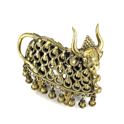 Decorative Brass Nandi Statue of Dhokra Art (Golden, 7 inch)