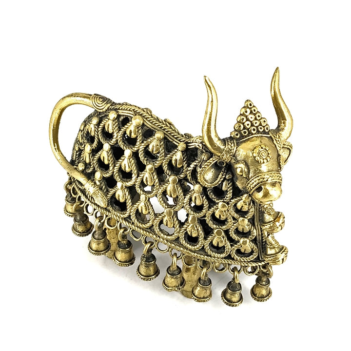 Handmade Brass Nandi Tribal Statue (Golden, 10.5 inch)