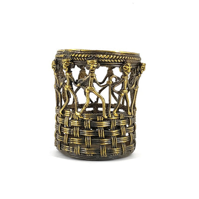 Brass Marching People Dhokra Art Pen Holder (Bronze color, 3.5 inch)
