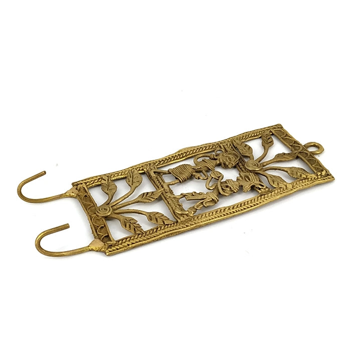 Tribal Dhokra Jaali Rectangle Brass Key Hooks (Golden, 6 inch)