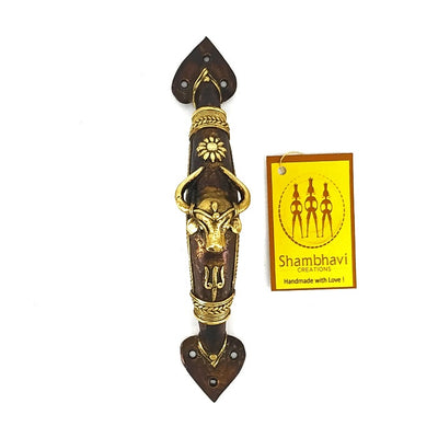 Bull Design Handmade Brass Dhokra Art Door Handle (Bronze color, 9 inch)