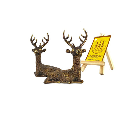 Handmade Brass Deer Duo Figurines in (Bronze Color, 4.5 inch)
