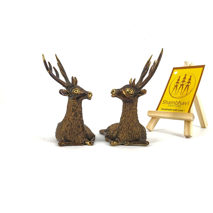 Handmade Brass Deer Duo Figurines in (Bronze Color, 4.5 inch)