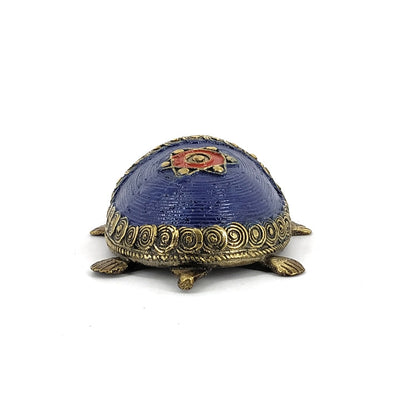 Handmade Tribal Art Bell Metal Coin Tortoise (Blue, 4.5 inch)