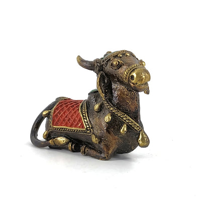 Tribal Art Decorated Brass Nandi Statue (Multicolor, 4.5 x 3 inch)