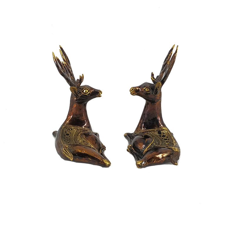 Tribal Art Brass Deer Duo Resting (Bronze color, 4 inch)