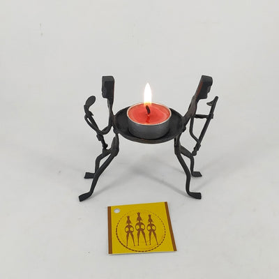 Iron crafted Two Handicrafts Tribal Candle Holders (Black, 4.5 inch)