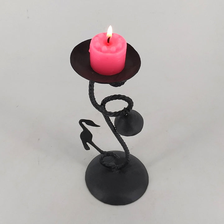 Iron craft Bell and Bird Bastar Art Candle Light Holder (Black, 8.5 inch)