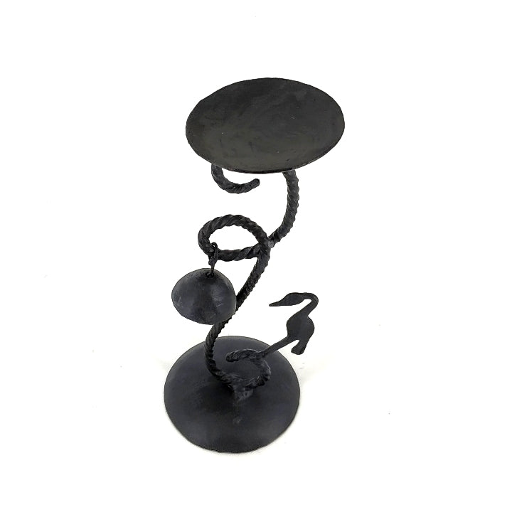 Iron craft Bell and Bird Bastar Art Candle Light Holder (Black, 8.5 inch)