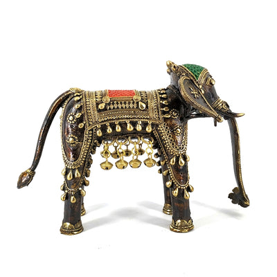 Regal Decorated Bell Elephant Dhokra Art Figurine (Multicolor, 8 inch)