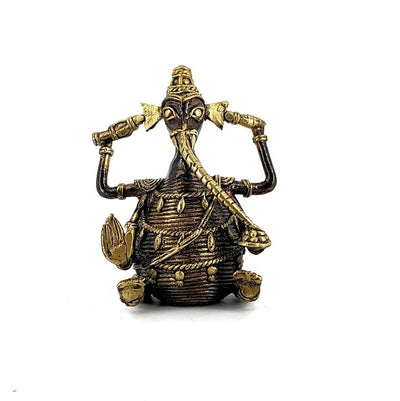 Dhokra Brass Ganesha Idol (Bronze color, 4 inch)