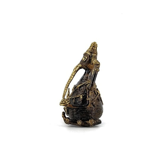 Dhokra Brass Ganesha Idol (Bronze color, 4 inch)