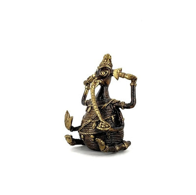 Dhokra Brass Ganesha Idol (Bronze color, 4 inch)