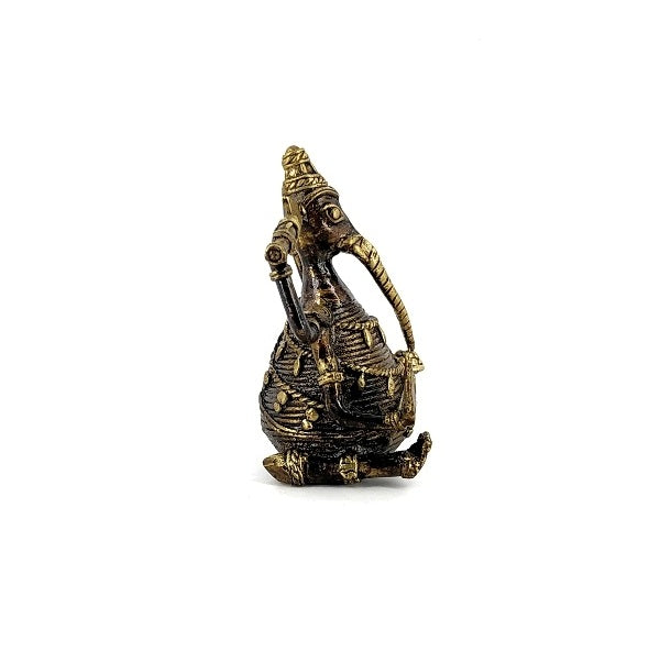Dhokra Brass Ganesha Idol (Bronze color, 4 inch)