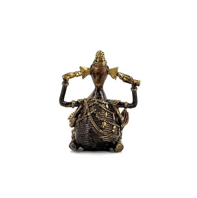 Dhokra Brass Ganesha Idol (Bronze color, 4 inch)