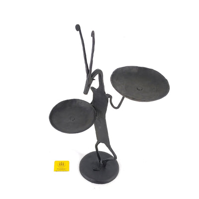 Chhattisgarh Iron Craft Kangaroo Design T-Light Holder (Black, 12 inch)