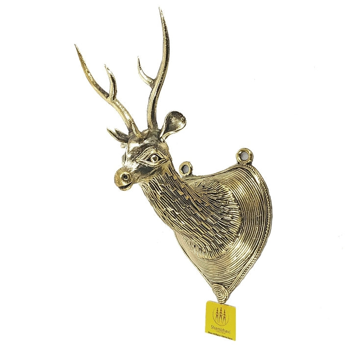 Dhokra Art Brass Textured Deer Head Hanging Wall Art (Golden, 8.5 inch)