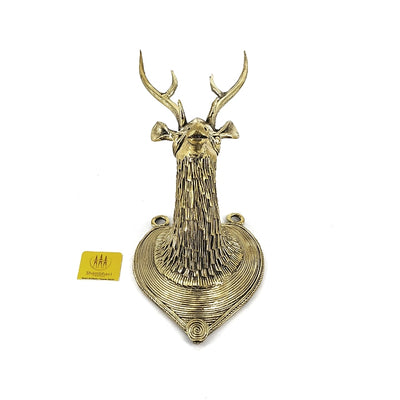 Dhokra Art Brass Textured Deer Head Hanging Wall Art (Golden, 8.5 inch)