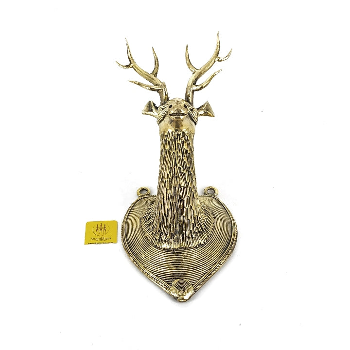 Brass Deer Head, Textured, Mazed Antlers (Golden, 10 inch)