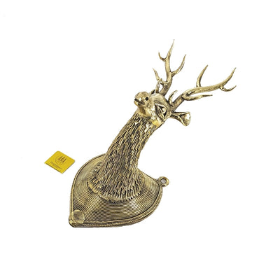 Brass Deer Head, Textured, Mazed Antlers (Golden, 10 inch)