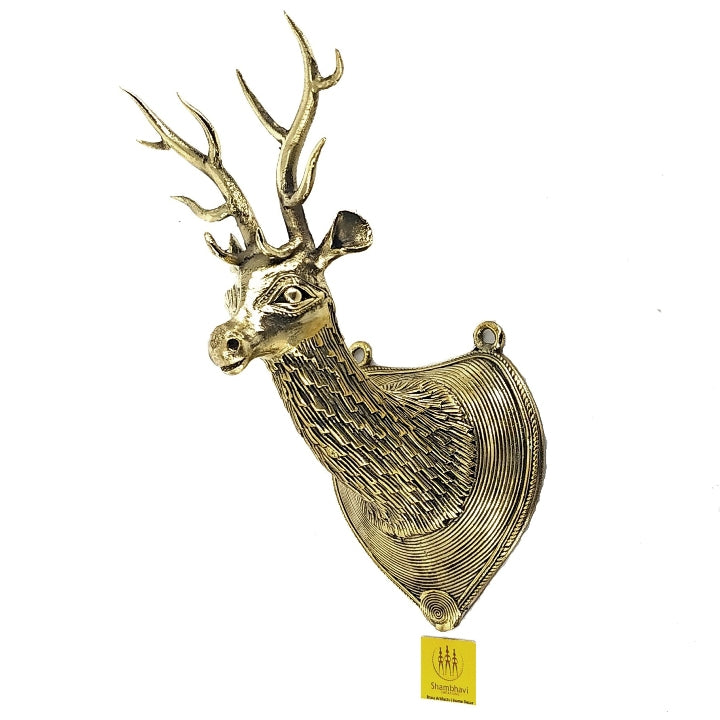 Brass Deer Head, Textured, Mazed Antlers (Golden, 10 inch)