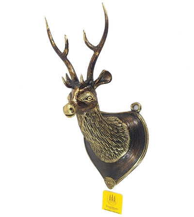 Handmade Tribal Art Brass Deer Textured Head Wall Accent (Bronze color, 8.5 inch)