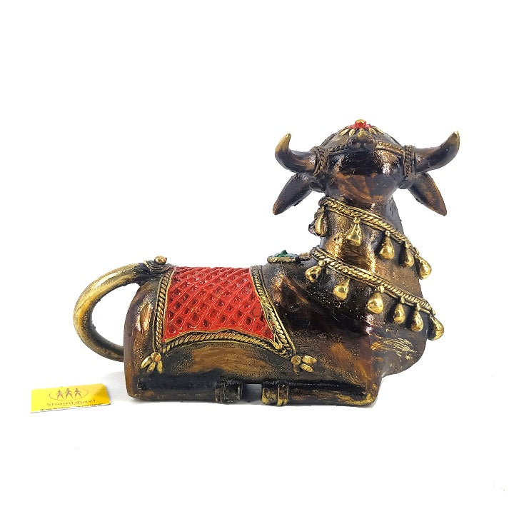 Decorative Dhokra Brass Nandi Bull Statue (Multicolor, 7.25 x 5 inch)