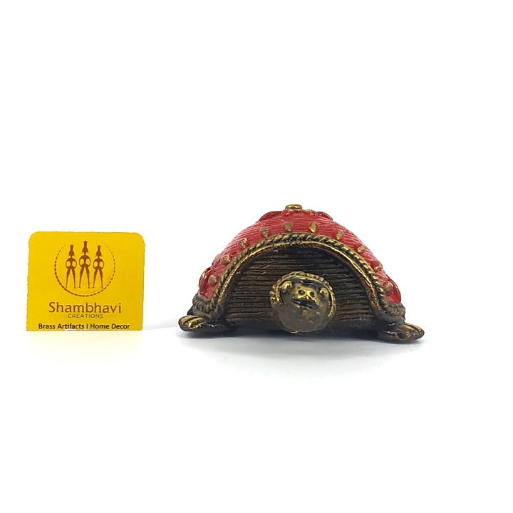 Dhokra Art Bell Metal Turtle Figurine (Red, 3.5 inch)