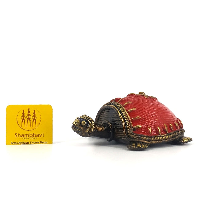 Dhokra Art Bell Metal Turtle Figurine (Red, 3.5 inch)