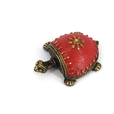 Dhokra Art Bell Metal Turtle Figurine (Red, 3.5 inch)