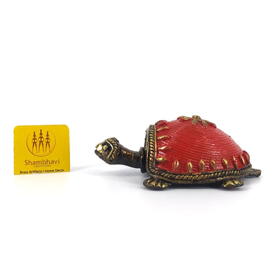 Dhokra Art Bell Metal Turtle Figurine (Red, 3.5 inch)