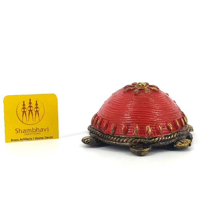 Dhokra Art Bell Metal Turtle Figurine (Red, 3.5 inch)