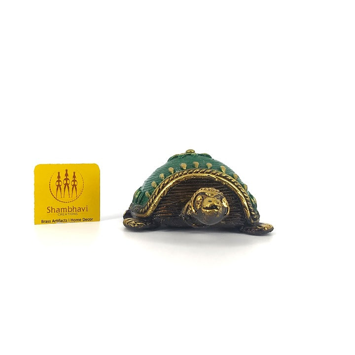 Handmade Bell Metal Turtle Figurine (Green, 3.5 inch)